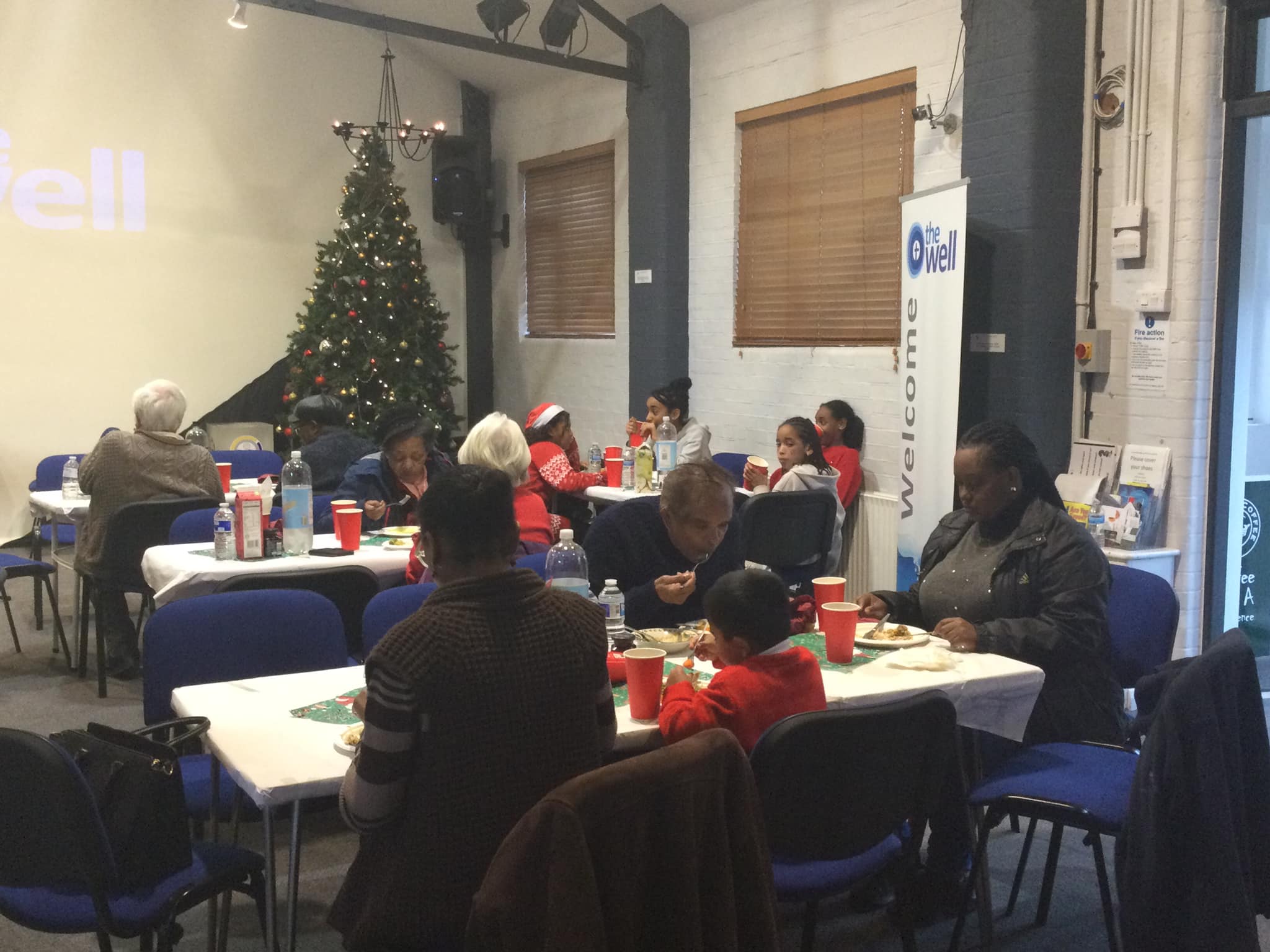Church community sharing a meal together